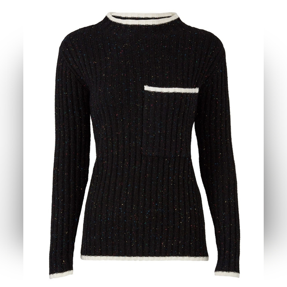 ELLIATT Lyon Sweater Angora Blend In Speckled Black With White Trim